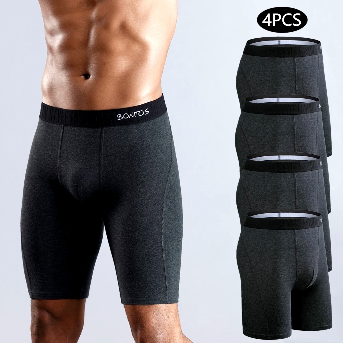 Long Leg Trunk Men - 4pcs long boxers for men underwear